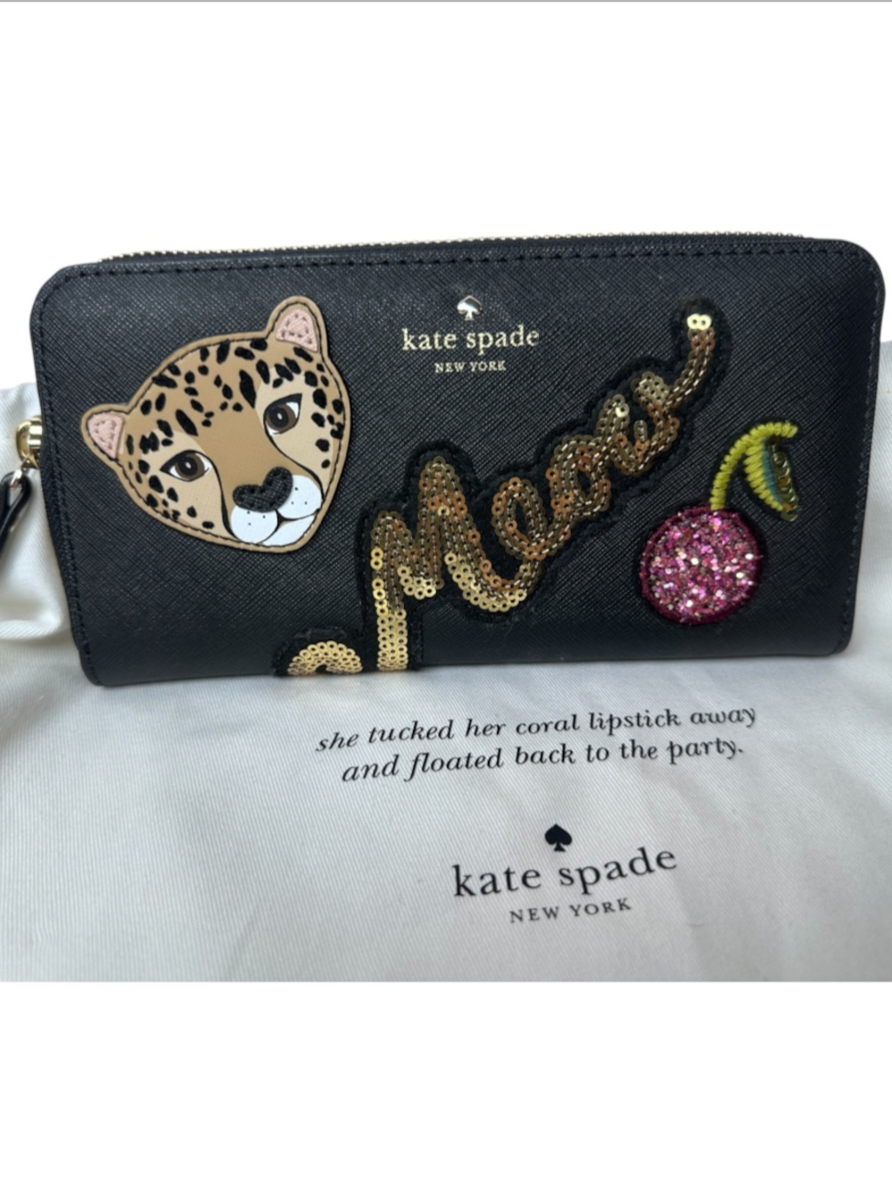 kate spade Black Run Wild Neda Leopard Zip Wallet